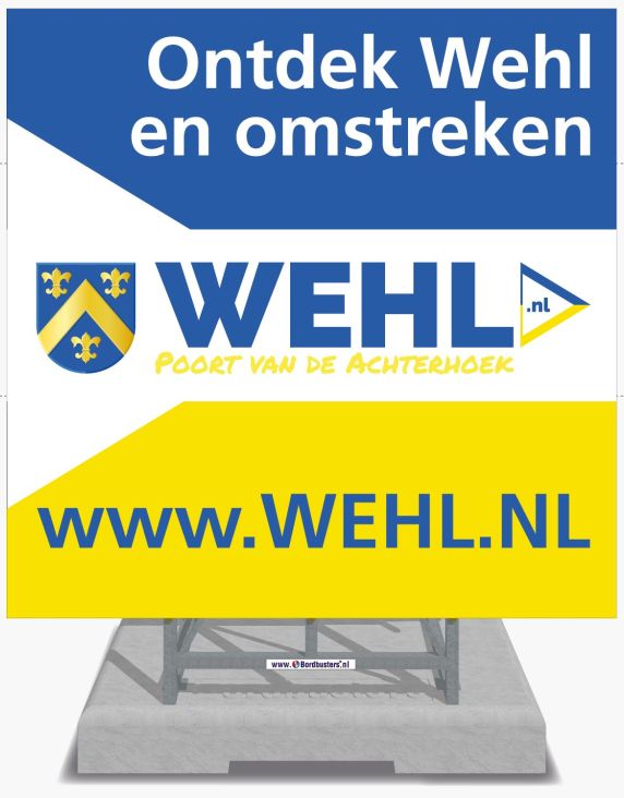 Ontwerp door Bordbusters BV van het bord langs de A18 ter promotie van www.wehl.nl